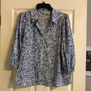 Floral Blue and White Women's Top, Large